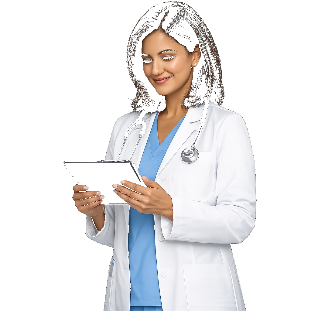 Clinician using a tablet to review clinical information